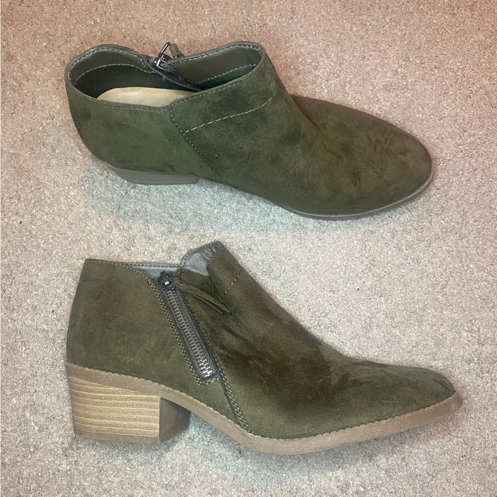 Suede Ankle Booties in Forest Green
